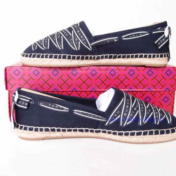NIB Tory Burch Ribbon Woven Espadrille Flat NAVY US 7 7.5 8 8.5 9 AUTHENTTIC - Picture 11 of 16